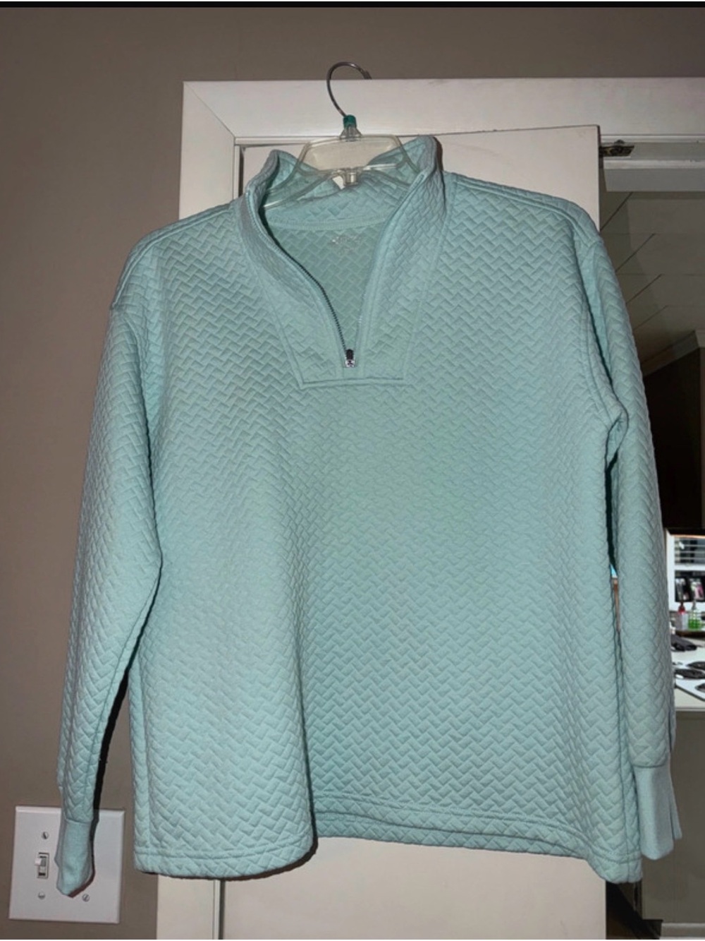 Women’s Quilted Half-Zip Pullover Sweater - Light Blue